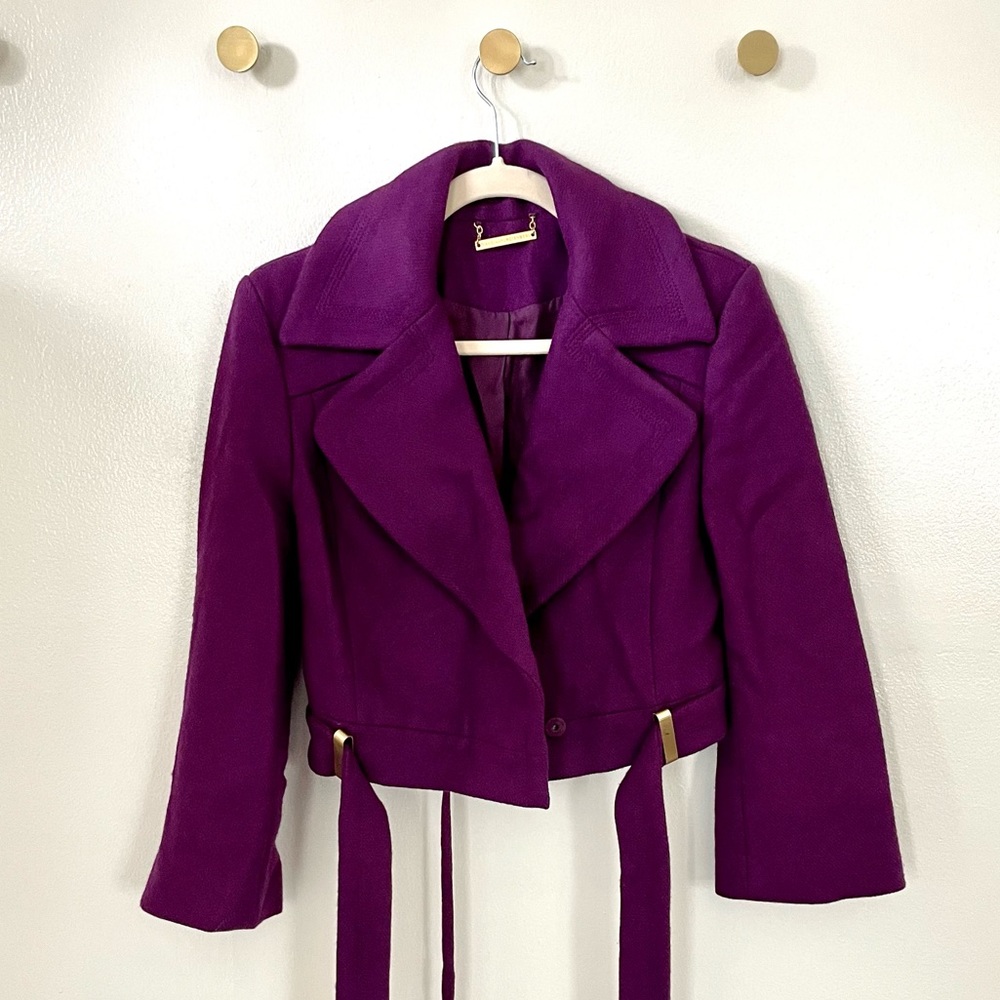 Diane Von Furstenberg Mikhaila Crop Wool Jacket in Plum/ Deep Purple Size 2